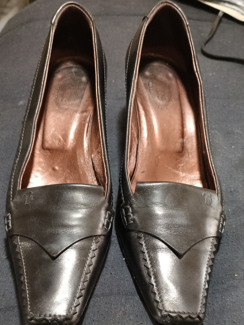 Women's Black Leather Slip-On Pumps (256) 9.5